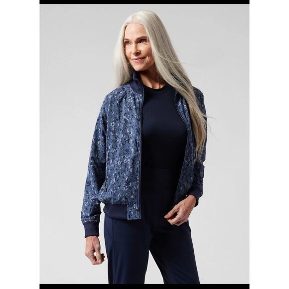 Athleta $139.00 Brooklyn Bomber Jacket Size M Captivate Chrome Blue - Picture 3 of 13